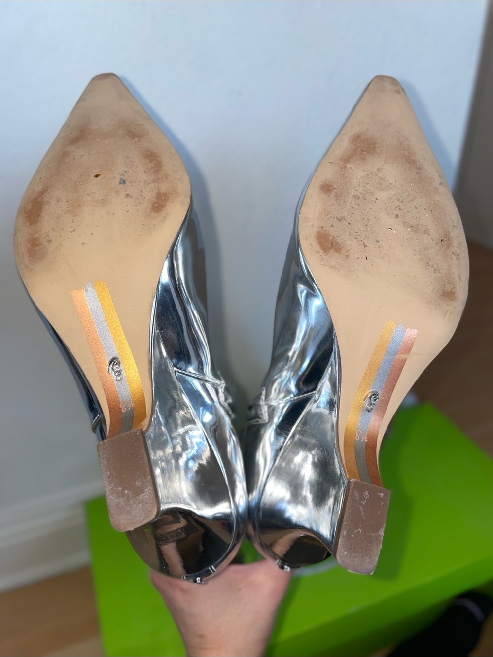 Sam Edelman Vance 2 Knee High Boots Soft Silver Metallic Pointed Toe Block Heel - Picture 11 of 16